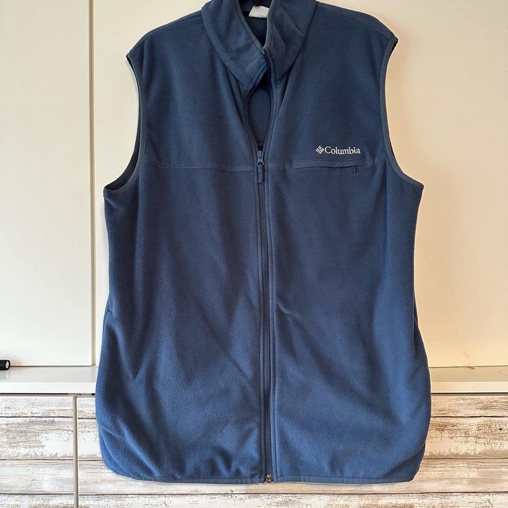 🧥 Columbia Blue Fleece Zip Vest Size L | Lightweight Outdoor Layer